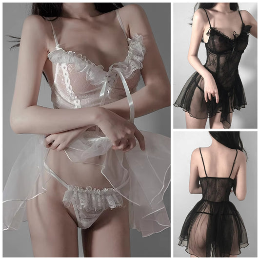 Floral Lace Up Sexy Sheer Negligee Panties
